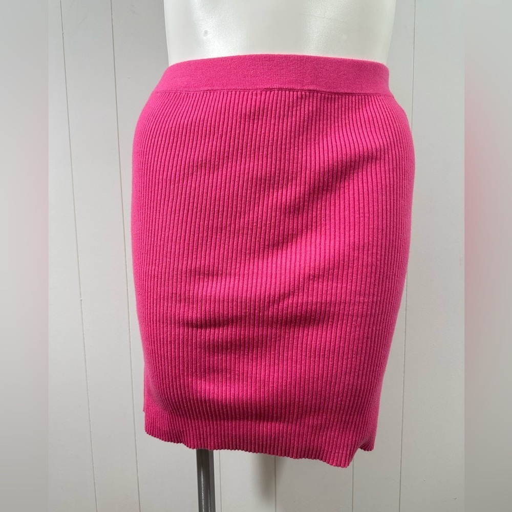 NWT Old Navy ribbed knit cotton blend stretch mini skirt size L Barbie Pink